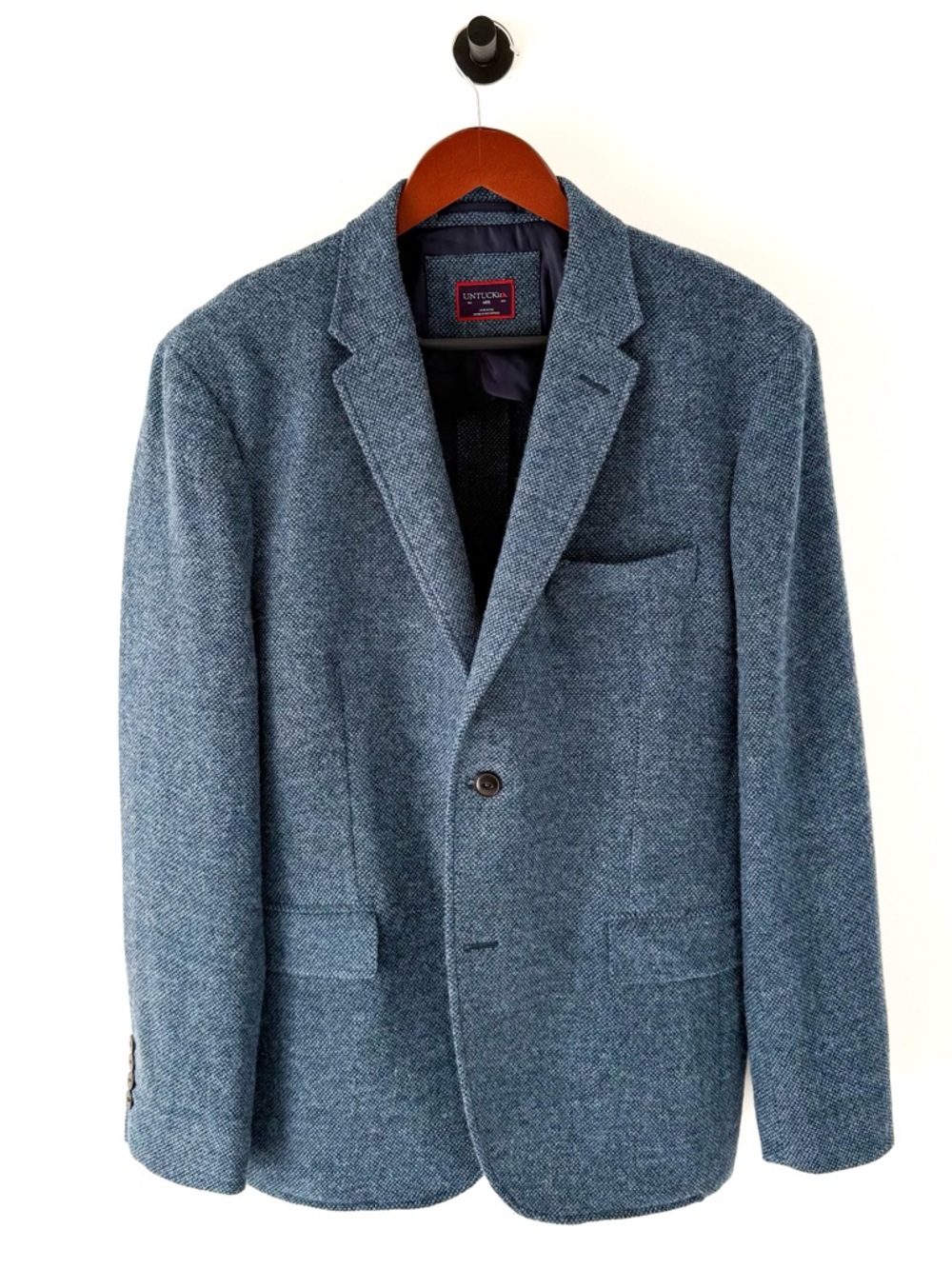 New UNTUCKit Flannel Italian Wool Blazer Sport Coat Piper Blue Mens 40R